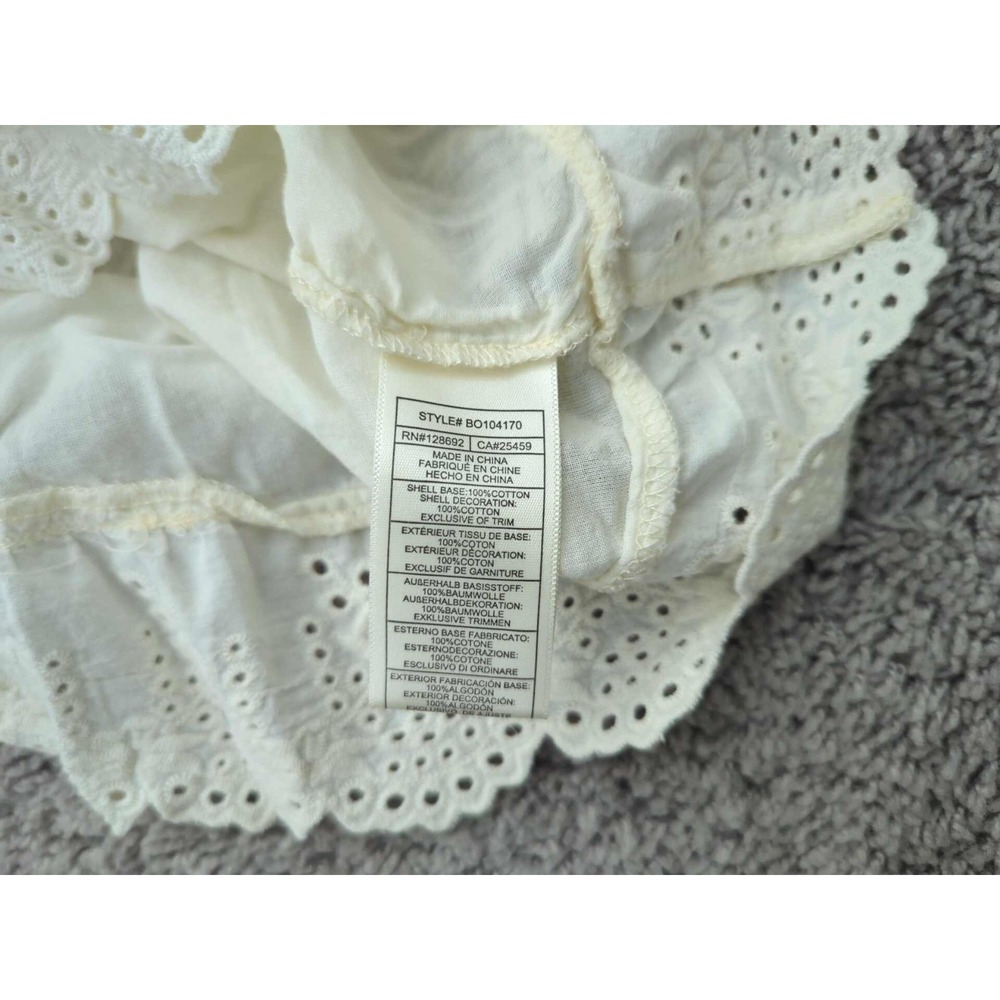 Steve Madden Blouse Womens S Ivory Ruffled Sleeve Lace Up Eyelet Relaxed Boho - Picture 4 of 6